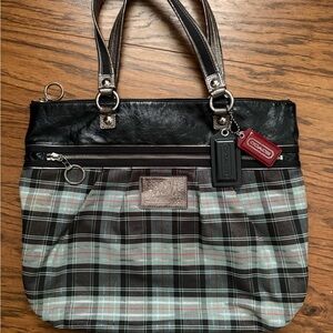 Coach Poppy Black and Gray Plaid Shoulder Bag